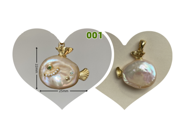 Raffie & Julia Handcrafted Freshwater Pearl Fish Pendant - Unique Baroque Pearls, Fish Design, Elegant and Playful Jewelry, Perfect for Gifting, Luxurious Artisan-Crafted Charm