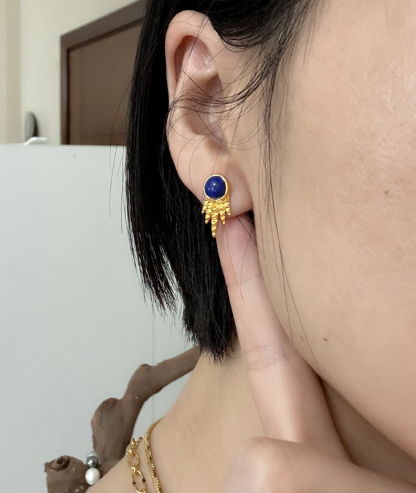 Raffie & Julia "Lapis Ear Studs" Natural Lapis in Gold Plated Sterling Silver