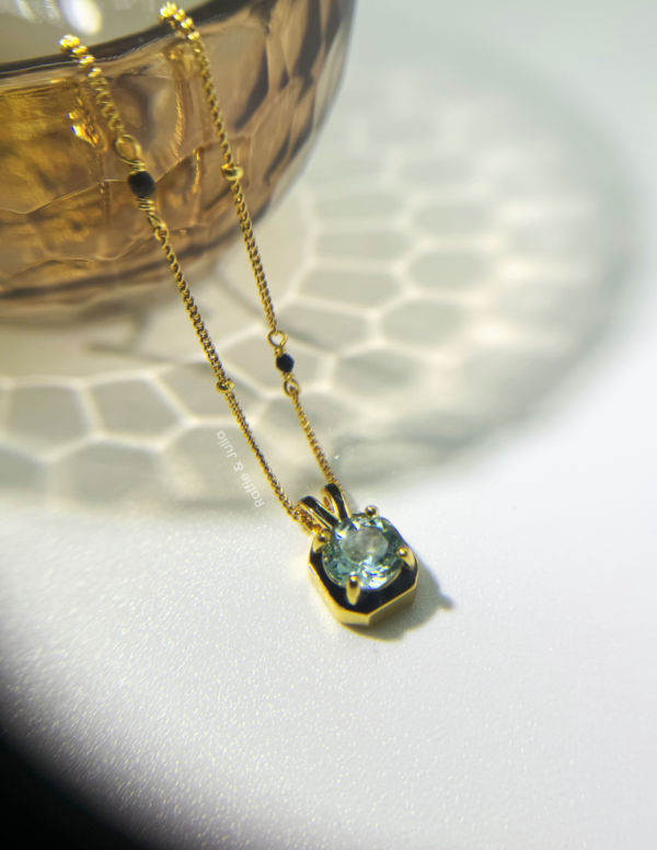 Raffie & Julia "Modern Topaz Necklace", Natural Blue Topaz in Sterling Silver, Plated with Thick Gold