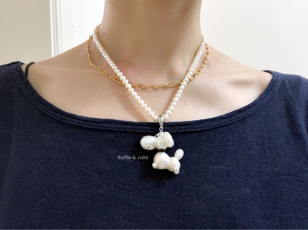 "Pearl Dog Pendant" Handmade with Natural Pearl - Unique Gift