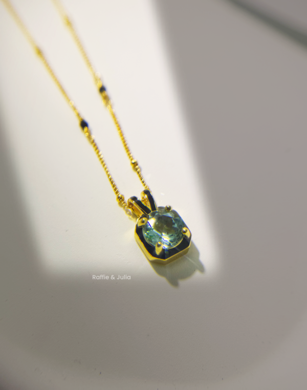 Raffie & Julia "Modern Topaz Necklace", Natural Blue Topaz in Sterling Silver, Plated with Thick Gold