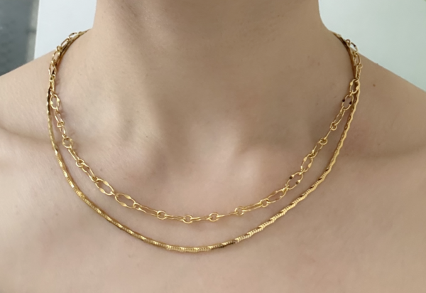 Raffie & Julia "Italian Snake Chain Necklace" Sterling Silver Plated with Thick 18K Gold