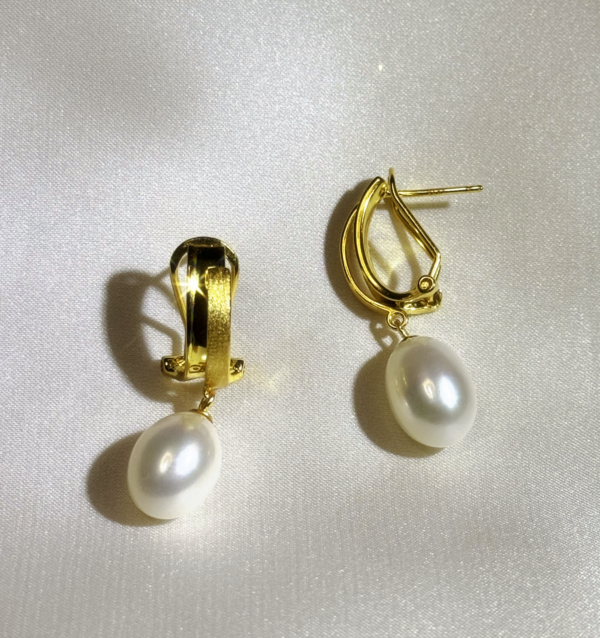 Raffie & Julia "Pearl Drop Huggie Earrings" Freshwater Pearls in Thick Gold Plated Sterling Silver