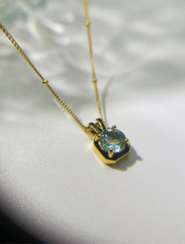 Raffie & Julia "Modern Topaz Necklace", Natural Blue Topaz in Sterling Silver, Plated with Thick Gold