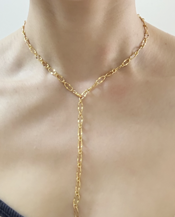 Raffie & Julia "Paperclip Chain Necklace" Sterling Silver Plated with Thick Gold - Adjustable Length