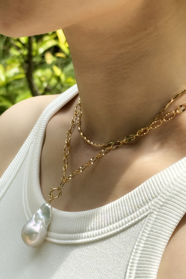 Raffie & Julia "Connect Gold Necklace" Sterling Silver Plated with Thick Gold - Adjustable Length