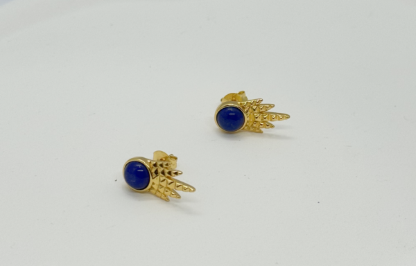 Raffie & Julia "Lapis Ear Studs" Natural Lapis in Gold Plated Sterling Silver