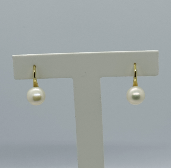 Raffie & Julia "Pearl Hook Earrings" Natrual 3/8"(8-9mm) Pearl in Gold Plated Sterling Silver