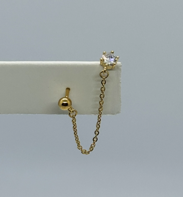 Raffie & Julia "Chain Stud Earrings" 5A Zircon in Gold Plated Sterling Silver