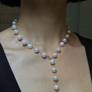 Raffie & Julia Stella Freshwater Pearl Station Necklace - Elegant 8-9mm Pearls, Versatile Design, Double-Strand Choker, Tarnish-Resistant Medical Steel Chain, Luxury Bridal Jewelry, Classic Pearl Choker, Adjustable Length