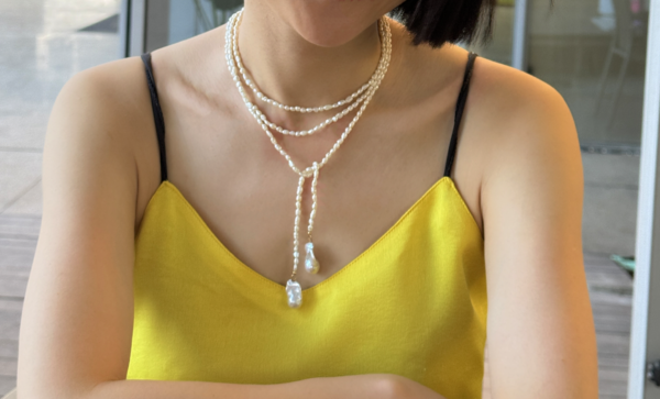 Raffie & Julia Serenity Necklace: Long Baby Pearl Necklace with Baroque Pendants, 130cm Adjustable Multi-Way Pearl Strand, Delicate 3-3.5mm Pearls, Stainless Steel Chain, Sensitive Skin-Friendly, Tarnish-Resistant, Versatile Layering Necklace, Unique Gift for Her