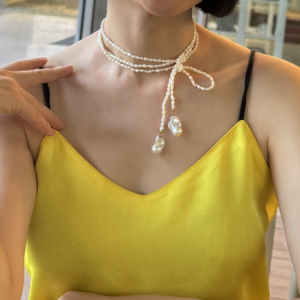 Raffie & Julia Serenity Necklace: Long Baby Pearl Necklace with Baroque Pendants, 130cm Adjustable Multi-Way Pearl Strand, Delicate 3-3.5mm Pearls, Stainless Steel Chain, Sensitive Skin-Friendly, Tarnish-Resistant, Versatile Layering Necklace, Unique Gift for Her