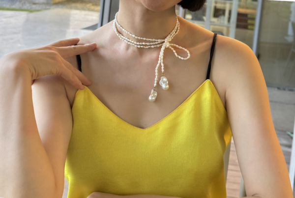 Raffie & Julia Serenity Necklace: Long Baby Pearl Necklace with Baroque Pendants, 130cm Adjustable Multi-Way Pearl Strand, Delicate 3-3.5mm Pearls, Stainless Steel Chain, Sensitive Skin-Friendly, Tarnish-Resistant, Versatile Layering Necklace, Unique Gift for Her