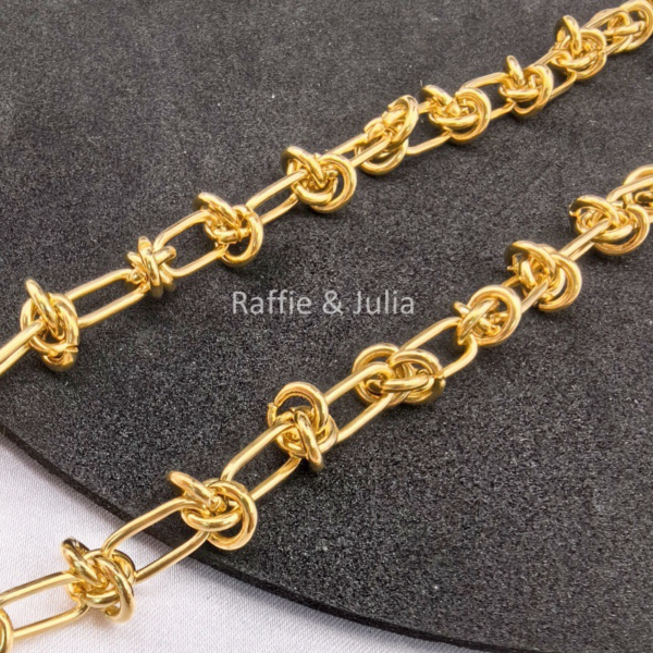 Raffie & Julia 18K Gold-Plated Medical Steel Dual-Knot Link Chain - Openable Clasp, Tarnish-Resistant, Custom Length Necklace, Sensitive Skin Friendly, DIY Jewelry Making Supplies