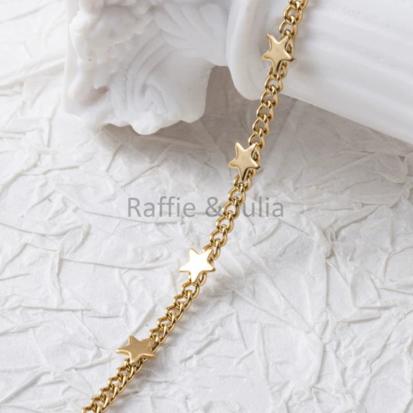 Raffie & Julia 18K Gold-Plated Medical Steel Star Cuban Link Chain - Openable Clasp, Tarnish-Resistant, Custom Length Necklace, Sensitive Skin Friendly, DIY Jewelry Making Supplies