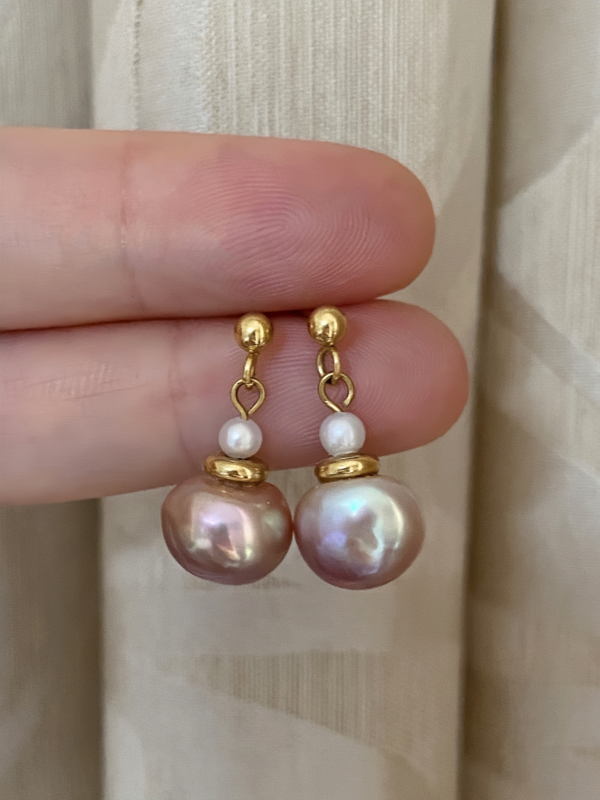 Raffie & Julia Colorful Freshwater Pearl Dangle Earrings for Women, 18k Gold-Plated Stainless Steel Jewelry, Mismatched or Matching Pink and Purple Pearl Drop Earrings, Hypoallergenic Handmade Minimalist Earrings