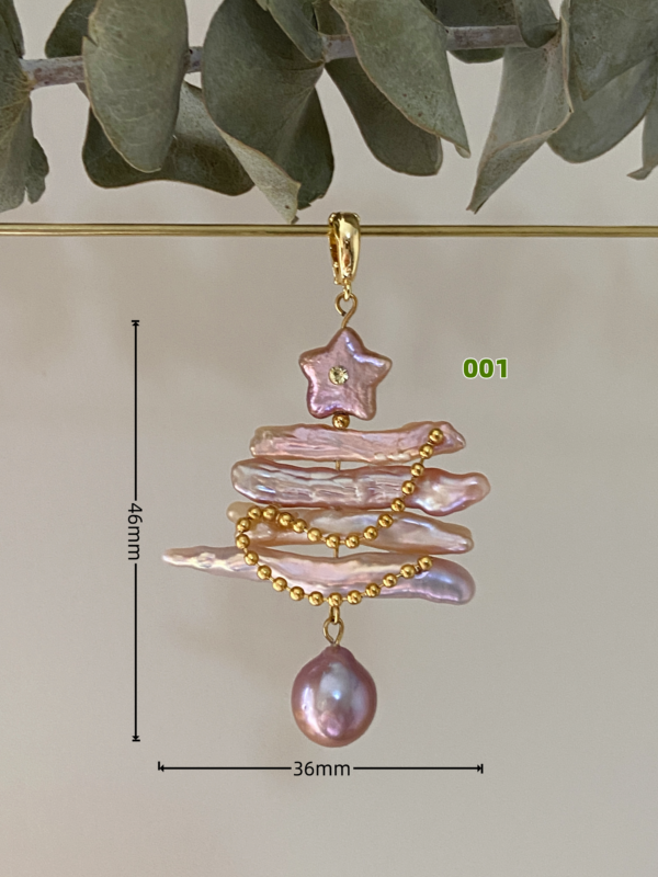 Raffie & Julia Handmade Christmas Tree Pendants with Freshwater Pearls - Colorful & White Variants, Perfect as Necklace Pendant or Brooch, Free Golden/Silver Tone Brooches Included