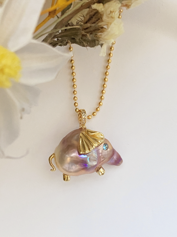 Raffie & Julia Handmade Baroque Pearl Elephant Pendant Charm with Sterling Silver or 18k Gold-Plated Sterling Silver – Freshwater Pearl Animal Pendants– Unique Jewelry for Necklaces and Brooches, Special gifts for women