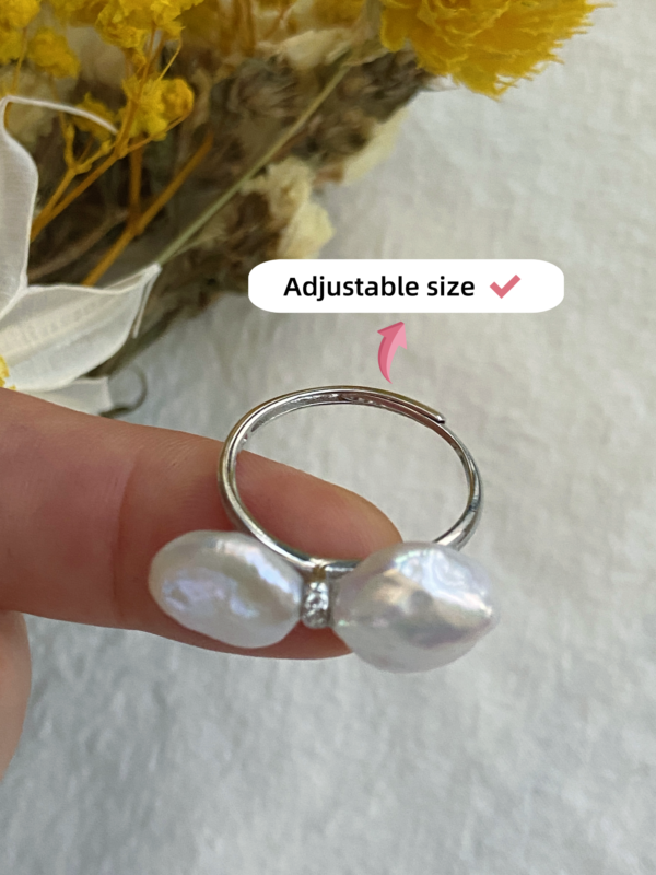 Raffie & Julia Pearl Bow Ring with Freshwater Pearls, Adjustable Sterling Silver or 18K Gold Plated Sterling Silver Bow-Shaped Ring, Dainty and Feminine Jewelry for Women, Pink Hue Pearl Jewelry, Elegant Gift for Her, Unique Statement Pearl Ring